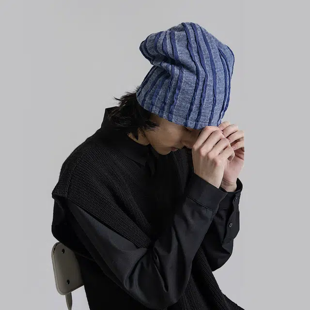 幻象者 条纹保暖防寒 羊毛 绒线帽子 男女同款情侣款 蓝色