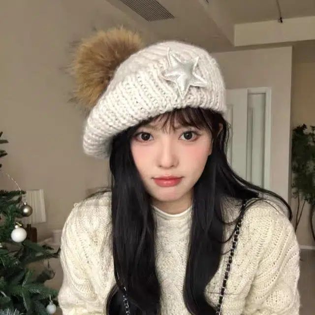 尚先生 毛球韩版帽子文艺可爱 马海毛 贝雷帽 女款