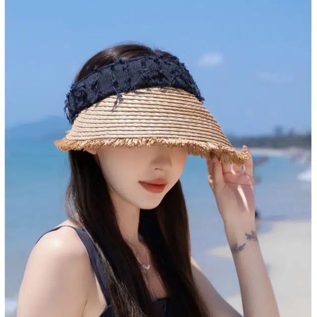 尚先生 毛边大檐空顶防晒高级感小清新田园风遮阳 草编 草帽 女款