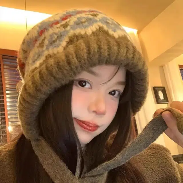 尚先生 费尔岛风针织帽子 款冬季护耳帽包包帽加厚保暖帽 腈纶 绒线帽 女款