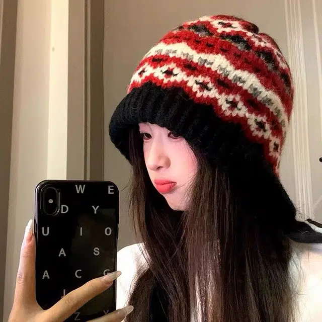 尚先生 费尔岛风针织帽子 款冬季护耳帽包包帽加厚保暖帽 腈纶 绒线帽 女款