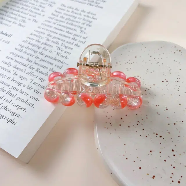 尚先生 高级感冰透红色圆珠抓夹国风时尚设计发夹后脑勺发抓气质轻奢发夹 头饰 女款