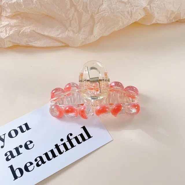 尚先生 高级感冰透红色圆珠抓夹国风时尚设计发夹后脑勺发抓气质轻奢发夹 头饰 女款