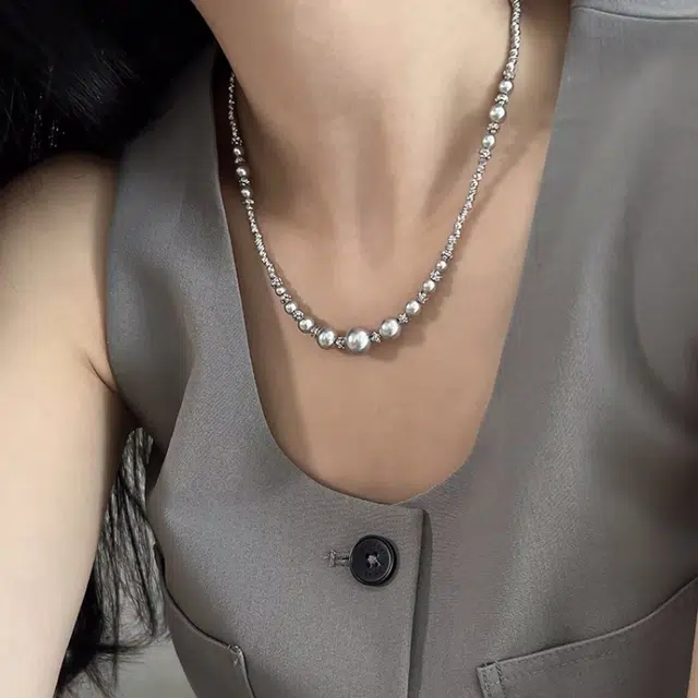 尚先生 精致闪耀珠珠切花珠小众设计高级感轻奢灰色珍珠 钛钢 饰品 女款