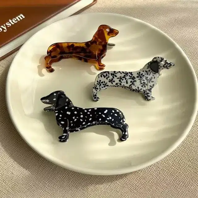 尚先生 俏皮卡通腊肠狗趣味个性风小狗可爱创意鲨鱼夹发饰 醋酸 发夹 女款