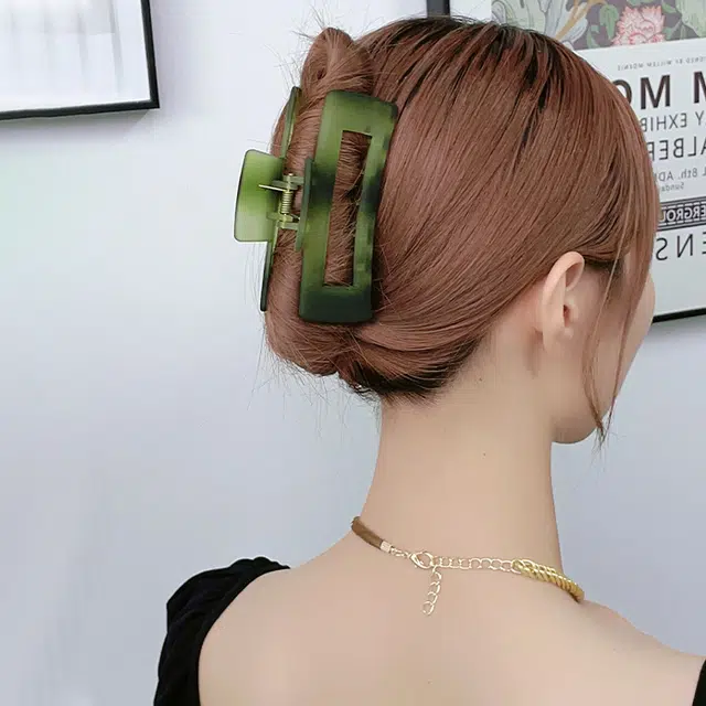 尚先生 磨砂绿色鲨鱼夹方形渐变简约韩系气质后脑勺盘发 发夹 女款