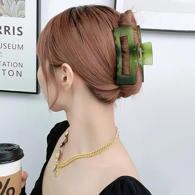 尚先生 磨砂绿色鲨鱼夹方形渐变简约韩系气质后脑勺盘发 发夹 女款