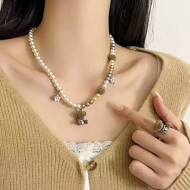 尚先生 超可爱小熊个性时尚小众百搭颈链配饰品 黄铜 项链 女款