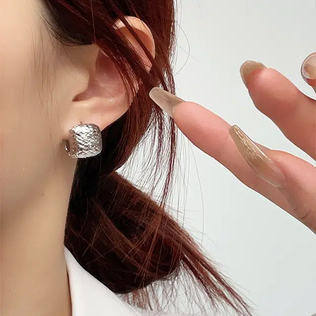 尚先生 高级感冷淡金属菱面防丢失中性耳扣银色 铜 耳环 女款