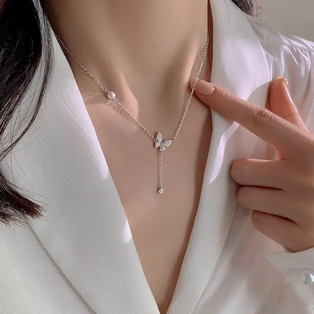 尚先生 精致微镶满钻蝴蝶甜美气质优雅 铜 项链 女款
