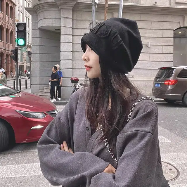 尚先生 堆堆秋冬款日系显脸小保暖护耳大头围复古 棉 绒线帽 男女同款情侣款
