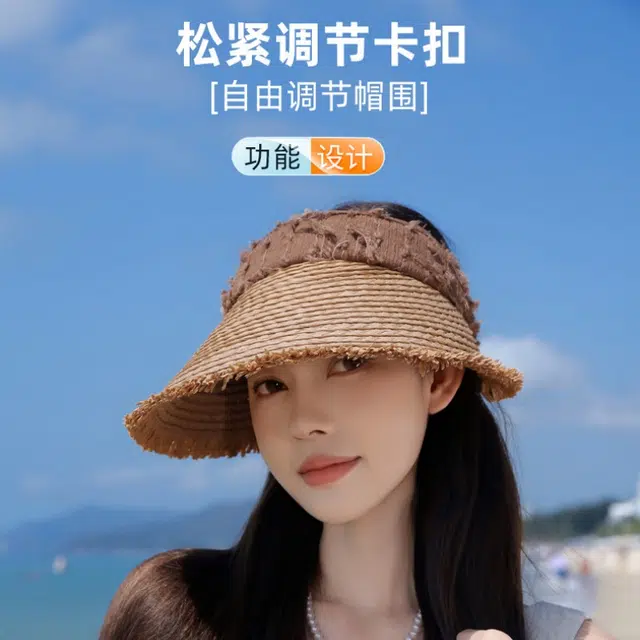 尚先生 毛边大檐空顶防晒高级感小清新田园风遮阳 草编 草帽 女款