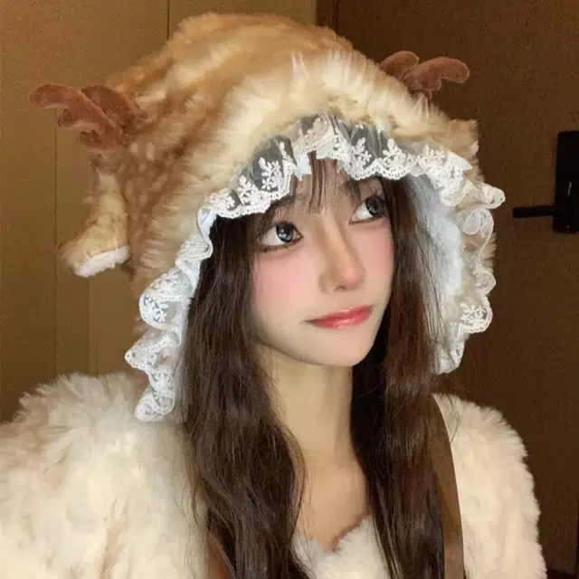 尚先生 圣诞帽秋冬麋鹿角毛绒可爱保暖加厚 毛线 绒线帽 女款