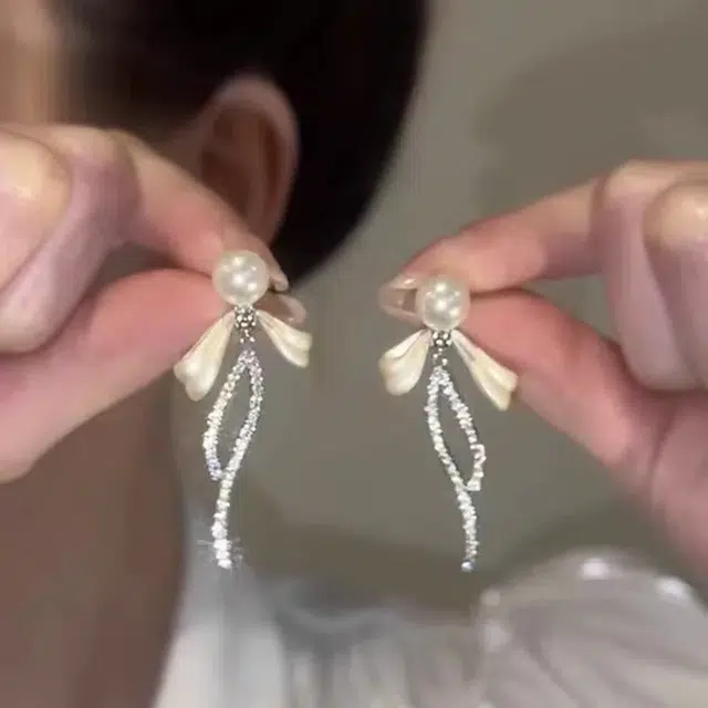 尚先生 蝴蝶结流苏轻奢高级感小众设计耳饰#好运 淡水珍珠 耳环 女款