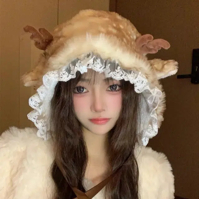 尚先生 圣诞帽秋冬麋鹿角毛绒可爱保暖加厚 毛线 绒线帽 女款