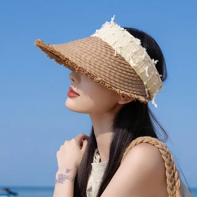 尚先生 毛边大檐空顶防晒高级感小清新田园风遮阳 草编 草帽 女款