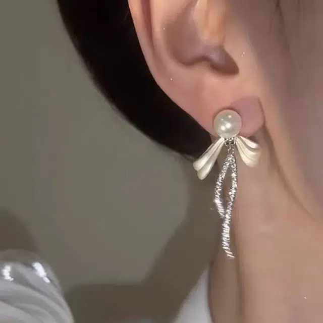 尚先生 蝴蝶结流苏轻奢高级感小众设计耳饰#好运 淡水珍珠 耳环 女款