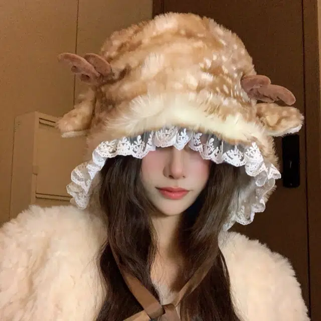 尚先生 圣诞帽秋冬麋鹿角毛绒可爱保暖加厚 毛线 绒线帽 女款