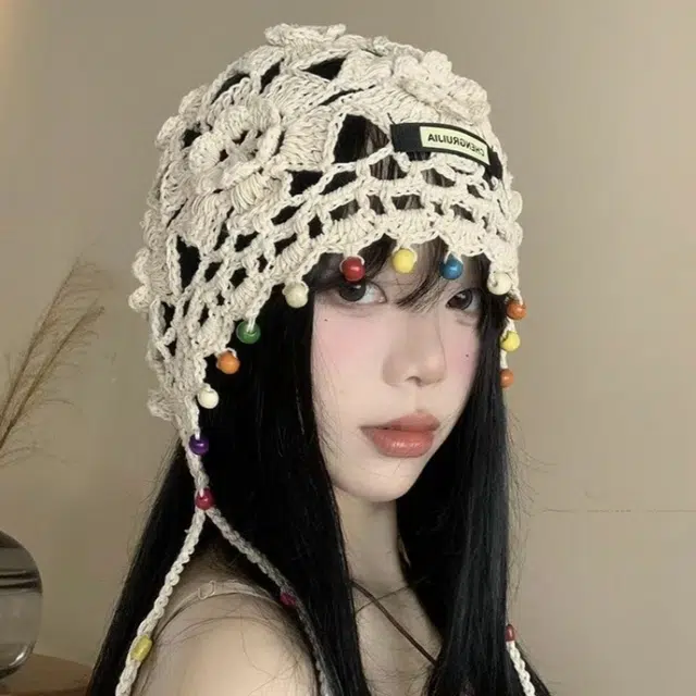 尚先生 波西米亚花朵流苏复古镂空民族风 针织 绒线帽 女款
