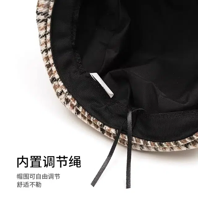 尚先生 秋冬贝雷帽韩版千鸟格保暖八角文艺英伦风 棉涤 鸭舌帽 女款