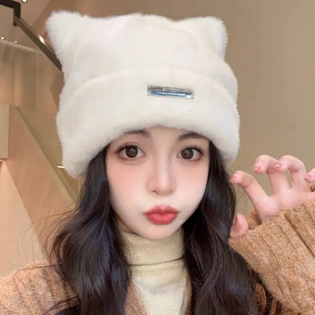 尚先生 小熊秋冬加厚毛绒可爱保暖冷帽 毛毛包头帽 绒线 绒线帽 女款