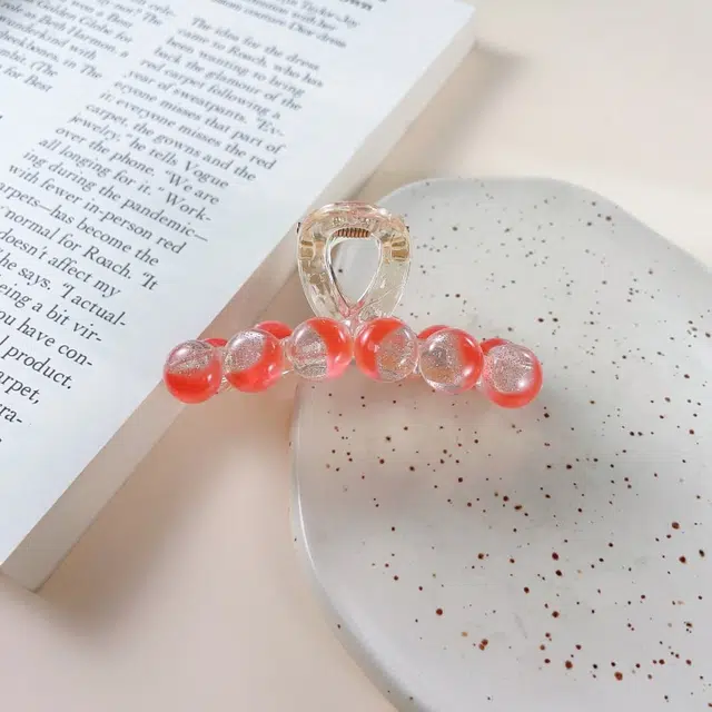 尚先生 高级感冰透红色圆珠抓夹国风时尚设计发夹后脑勺发抓气质轻奢发夹 头饰 女款