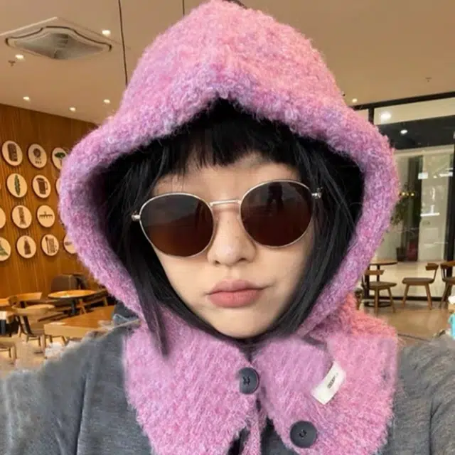 尚先生 复古时髦高级感帽新款秋冬保暖护颈一体 聚酯纤维 绒线帽 女款