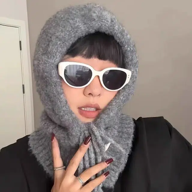 尚先生 复古时髦高级感帽新款秋冬保暖护颈一体 聚酯纤维 绒线帽 女款