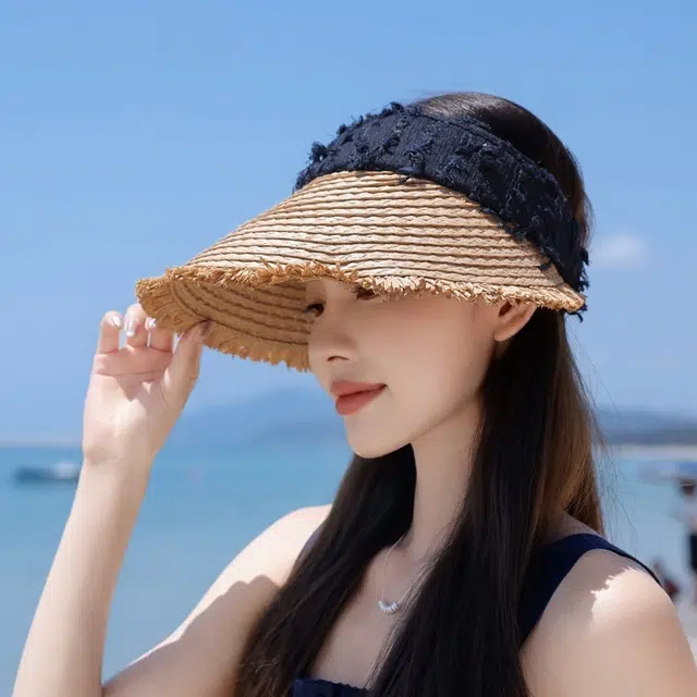 尚先生 毛边大檐空顶防晒高级感小清新田园风遮阳 草编 草帽 女款