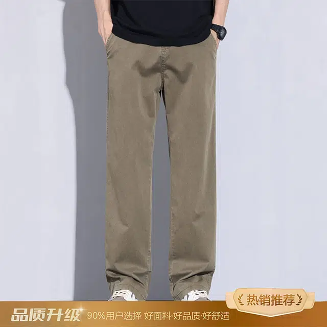 瑞梵帝斯 莱赛尔天丝裤子男生夏季薄款凉感透气纯色简约宽松直筒长裤美式潮牌高街风拉链多口袋设计青少年时尚潮流帅气休闲裤 男款