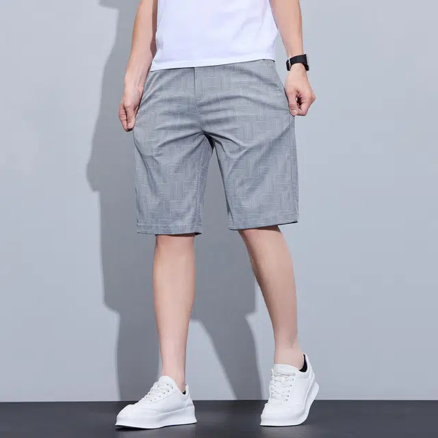 瑞梵帝斯 夏季简约纯色潮流日常百搭直筒中裤时尚设计弹力痞帅宽松柔软亲肤冰丝凉感面料舒适水洗阔腿通勤休闲五分裤男生短裤 男款
