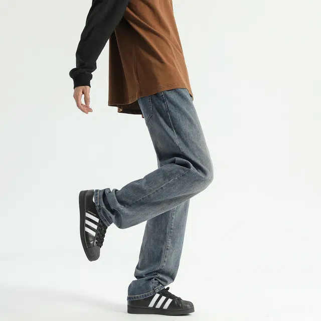 瑞梵帝斯  抗皱水美式高街水洗做旧复古潮流百搭帅气直筒修身中腰显高显瘦通勤垂感休闲柳叶弯刀牛仔裤 男款