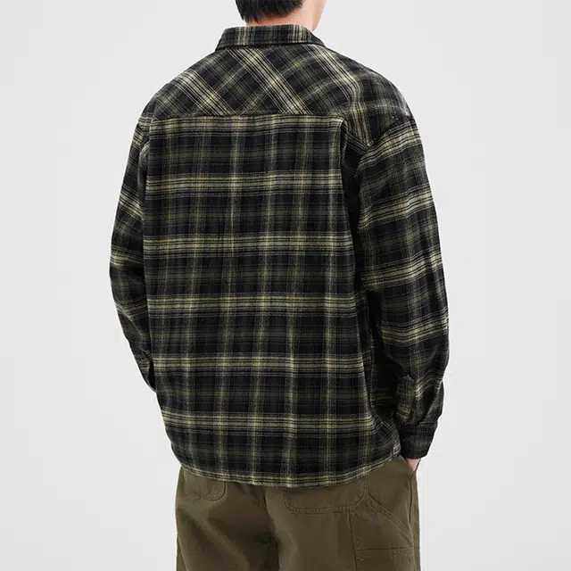 瑞梵帝斯 日系复古宽松休闲亲肤舒适柔软透气时尚百搭耐脏耐磨潮牌重磅水洗纯棉格子设计长袖衬衫 男款