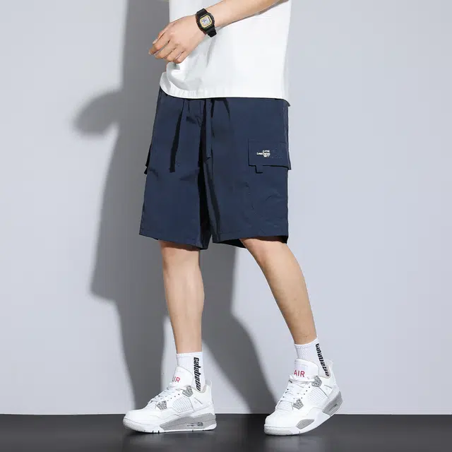 瑞梵帝斯 时尚薄款户外运动透气凉感百搭口袋装饰潮流宽松柔软舒适亲肤水洗直筒机能宽松五分休闲短裤 男款