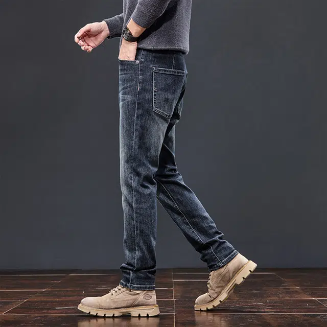 瑞梵帝斯 秋季潮牌轻奢复古搭小众水洗高腰美式高街层次感弹力百搭长裤时尚做旧休闲直筒裤子潮流修身显瘦牛仔裤 男款