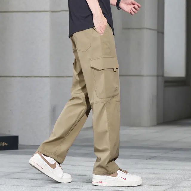 瑞梵帝斯 学生党校园纯色简约百搭复古时尚潮流褶皱大口袋直筒工装裤 男款