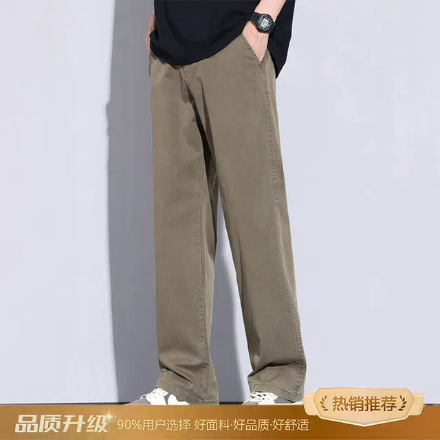 瑞梵帝斯 莱赛尔天丝裤子男生夏季薄款凉感透气纯色简约宽松直筒长裤美式潮牌高街风拉链多口袋设计青少年时尚潮流帅气休闲裤 男款