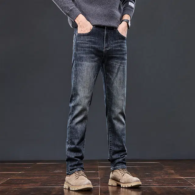 瑞梵帝斯 秋季潮牌轻奢复古搭小众水洗高腰美式高街层次感弹力百搭长裤时尚做旧休闲直筒裤子潮流修身显瘦牛仔裤 男款