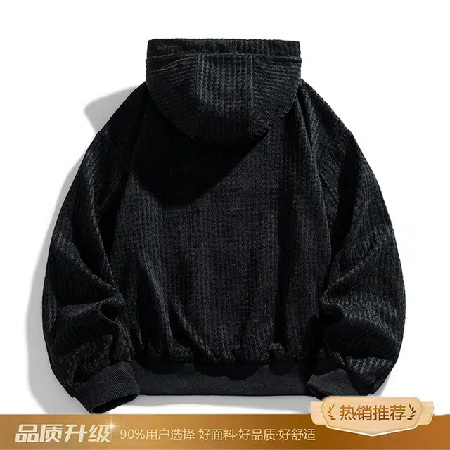 瑞梵帝斯 秋冬美式复古小香风圆领落肩小众设计学院风连帽慵懒潮流宽松半开衫休闲百搭高级感舒适亲肤时尚卫衣 男款