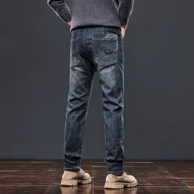 瑞梵帝斯 秋季潮牌轻奢复古搭小众水洗高腰美式高街层次感弹力百搭长裤时尚做旧休闲直筒裤子潮流修身显瘦牛仔裤 男款