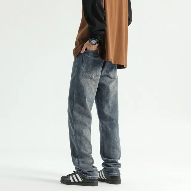 瑞梵帝斯  抗皱水美式高街水洗做旧复古潮流百搭帅气直筒修身中腰显高显瘦通勤垂感休闲柳叶弯刀牛仔裤 男款