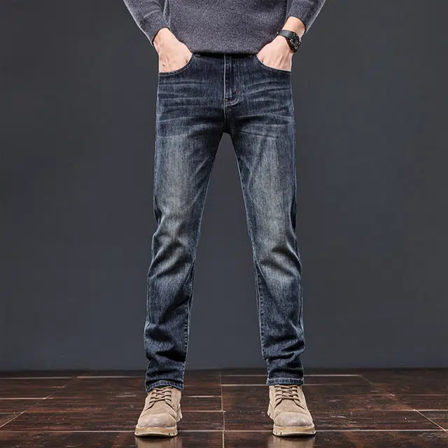 瑞梵帝斯 秋季潮牌轻奢复古搭小众水洗高腰美式高街层次感弹力百搭长裤时尚做旧休闲直筒裤子潮流修身显瘦牛仔裤 男款