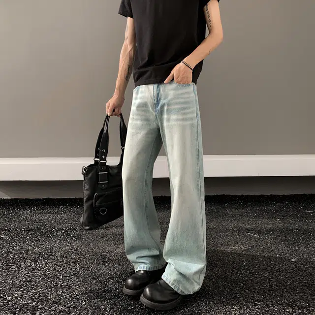 瑞梵帝斯 美式复古高级感做旧拉链设计舒适宽松垂感长裤子高街风日常通勤百搭时尚亲肤简约痞帅休闲户外运动阔腿裤牛仔裤 男款