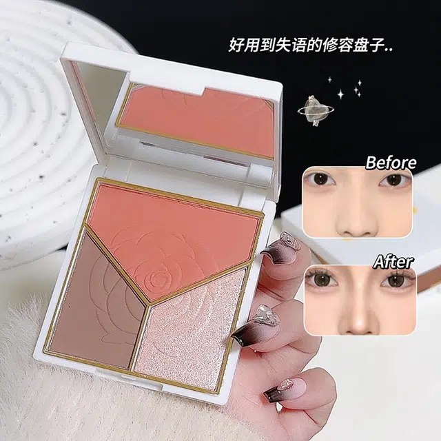 拉美拉 高光修容盘哑光珠光自然提亮腮红眼影三合一立体鼻侧影阴影一体盘 无瑕易上色细闪