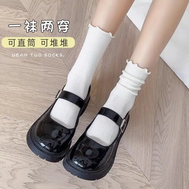 加菲猫家族 木耳边纯色日系学院风堆堆中筒袜 女款 礼袋组合装