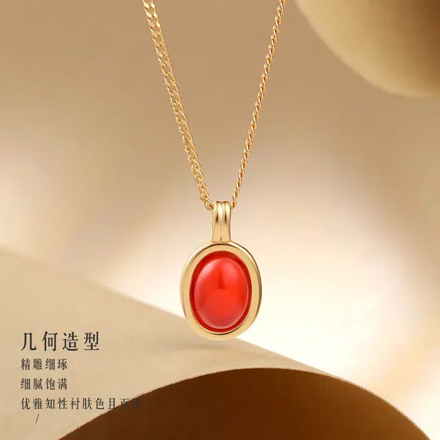 六福珠宝 【越戴约幸运】新中式国潮复古本命年锁骨链轻奢精致小众设计感百搭#好运 玛瑙 项链 女款