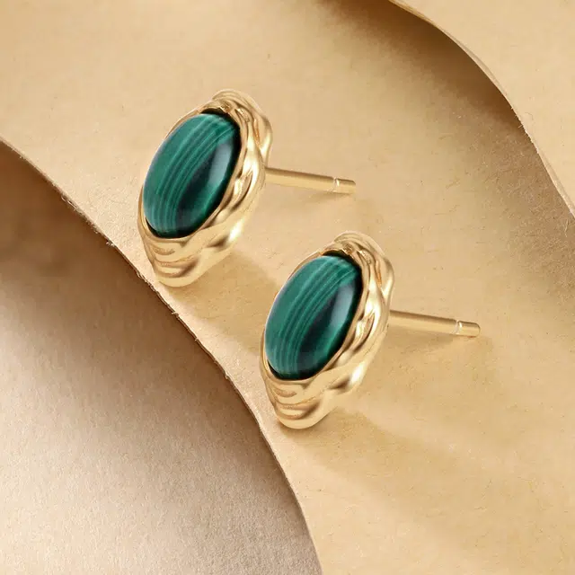 六福珠宝 【时来运转】新中式国潮复古花边耳饰轻奢高级感设计优雅气质显白养耳洞#好运 孔雀石 耳钉 女款