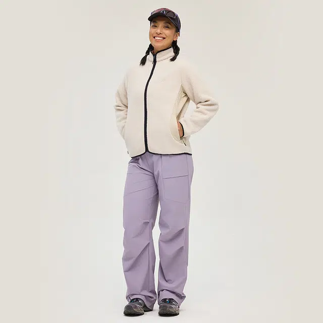 新奇天 纯色城市户外徒步山系宽松直筒保暖系带工装裤 女款