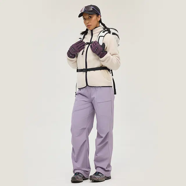 新奇天 纯色城市户外徒步山系宽松直筒保暖系带工装裤 女款