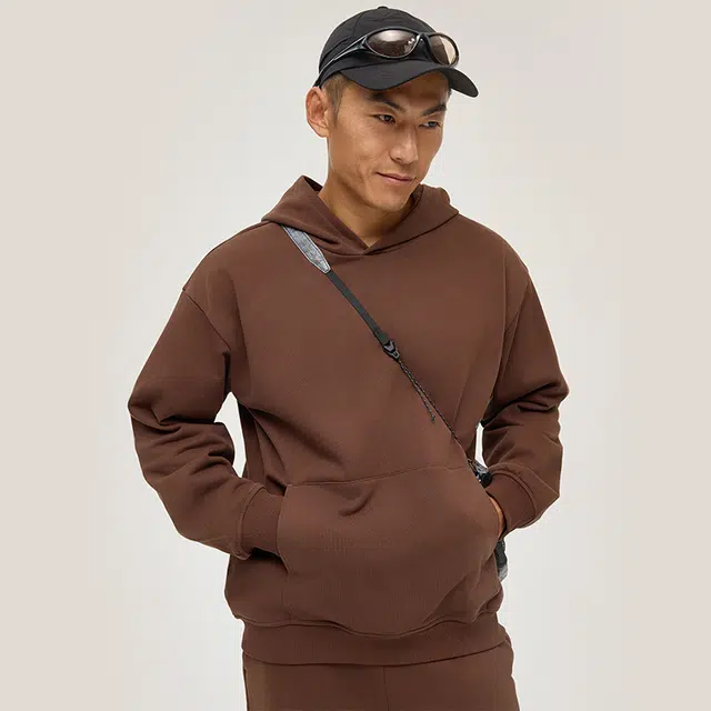 新奇天 运动户外纯色加绒厚款休闲连帽落肩宽松长袖卫衣 男款